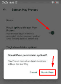 nonaktifkan play protect untuk pasang spyera