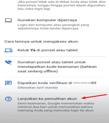 Cara masuk akun google dengan nomor Hp verifikasi 2 langkah tidak aktif