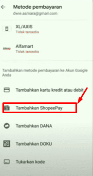 cara beli VIP WeTV pakai shopeepay adalah tambahkan akun Shopeepay di Google Play 