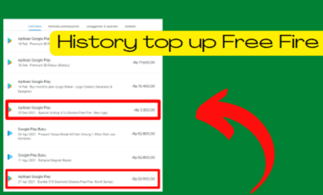cara melihat history top up free fire