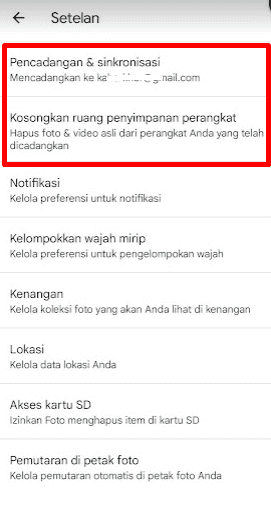 setelan google foto 